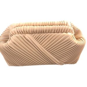 Cream Pleated Clutch with Chevron Design
